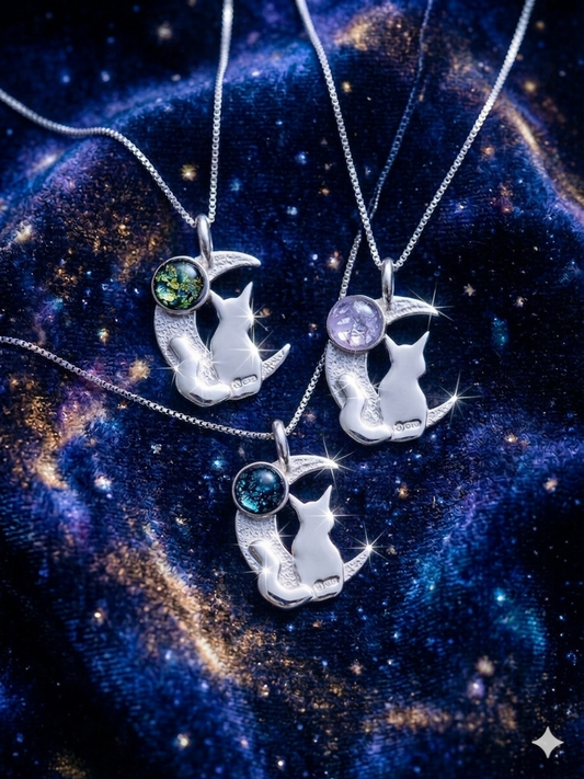 A Selection of Celestial Cat in the Moon Pendants