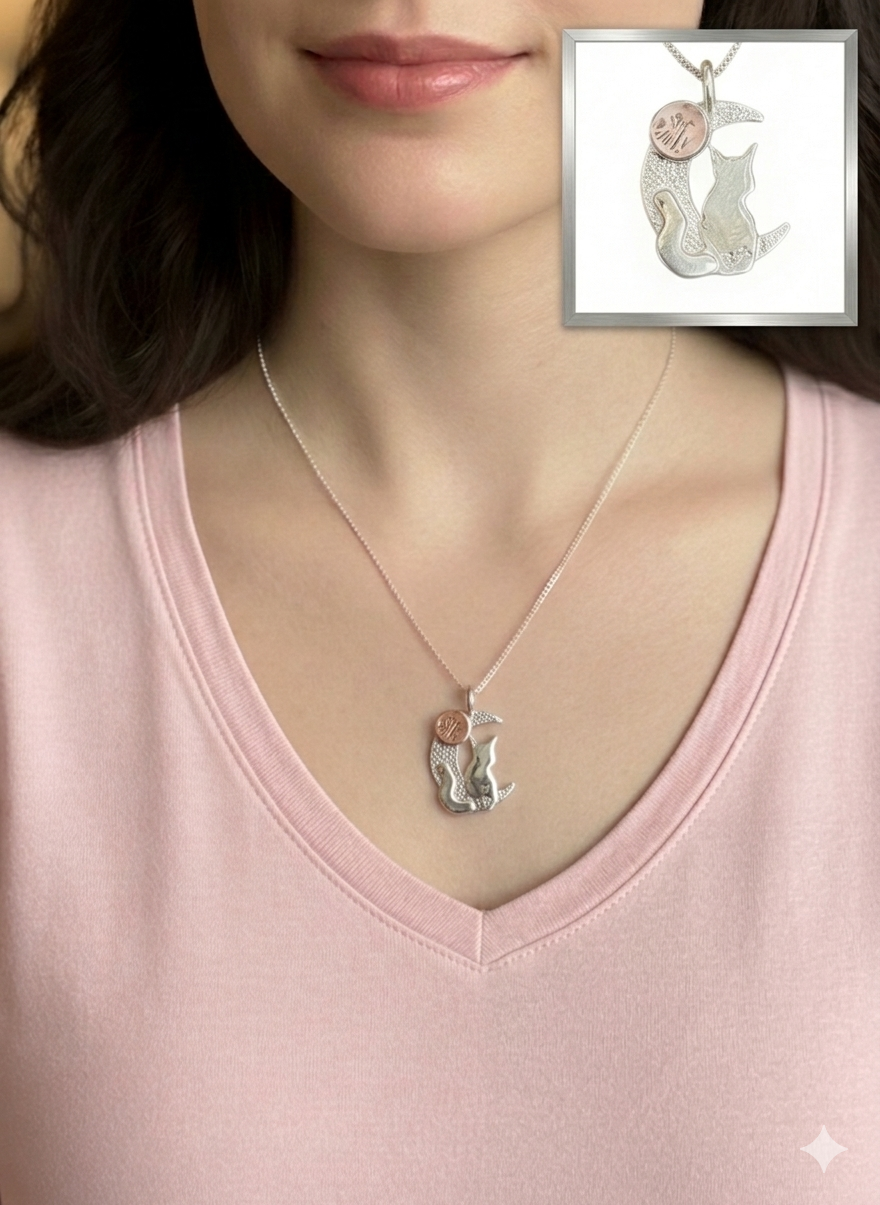 A Selection of Celestial Cat in the Moon Pendants