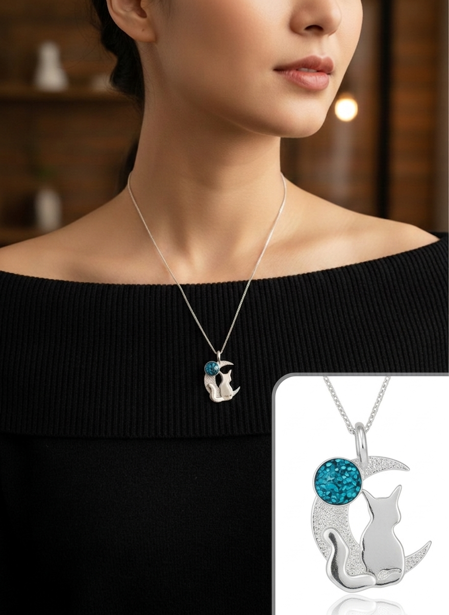 A Selection of Celestial Cat in the Moon Pendants