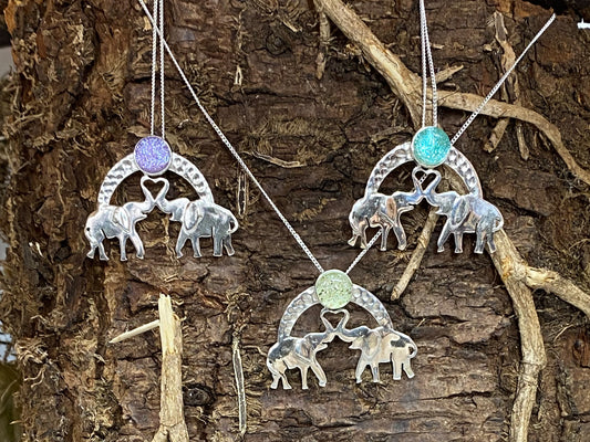 Crackle Double Elephant Pendants